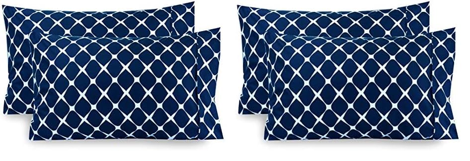 Elegant Comfort Luxury Ultra-Soft 2-Piece Pillowcase Set - 1500 Premium Hotel Quality Microfiber Double Brushed - Wrinkle Resistant, King Size, Bloomingdale Pattern Navy Blue (Pack of 2)