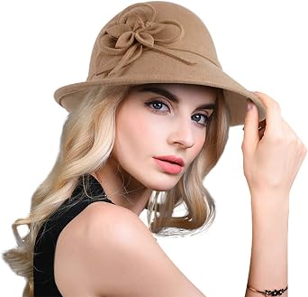 Bellady Womens Elegant Flower Wool Cloche Bucket Bowler Hat