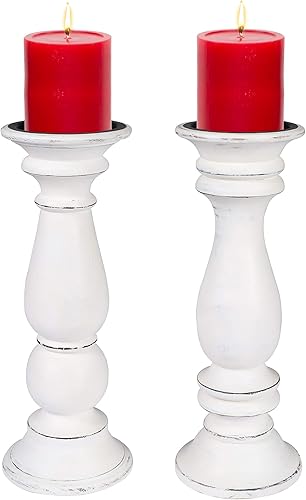 The Wooden Town Portavelas individual de 10 pulgadas color blanco antiguo, de madera, soporte para estilo campestre, Reiki, aromaterapia, spa, sala