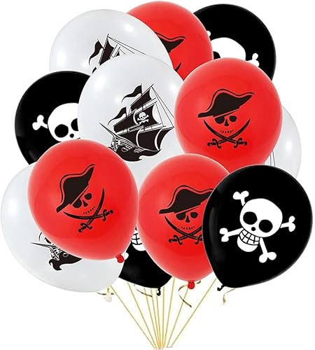 Globos de fiesta de piratas caribeños, blanco, negro y rojo, ramo de globos de látex para decoración de fiesta de cumpleaños temática náutica, 12