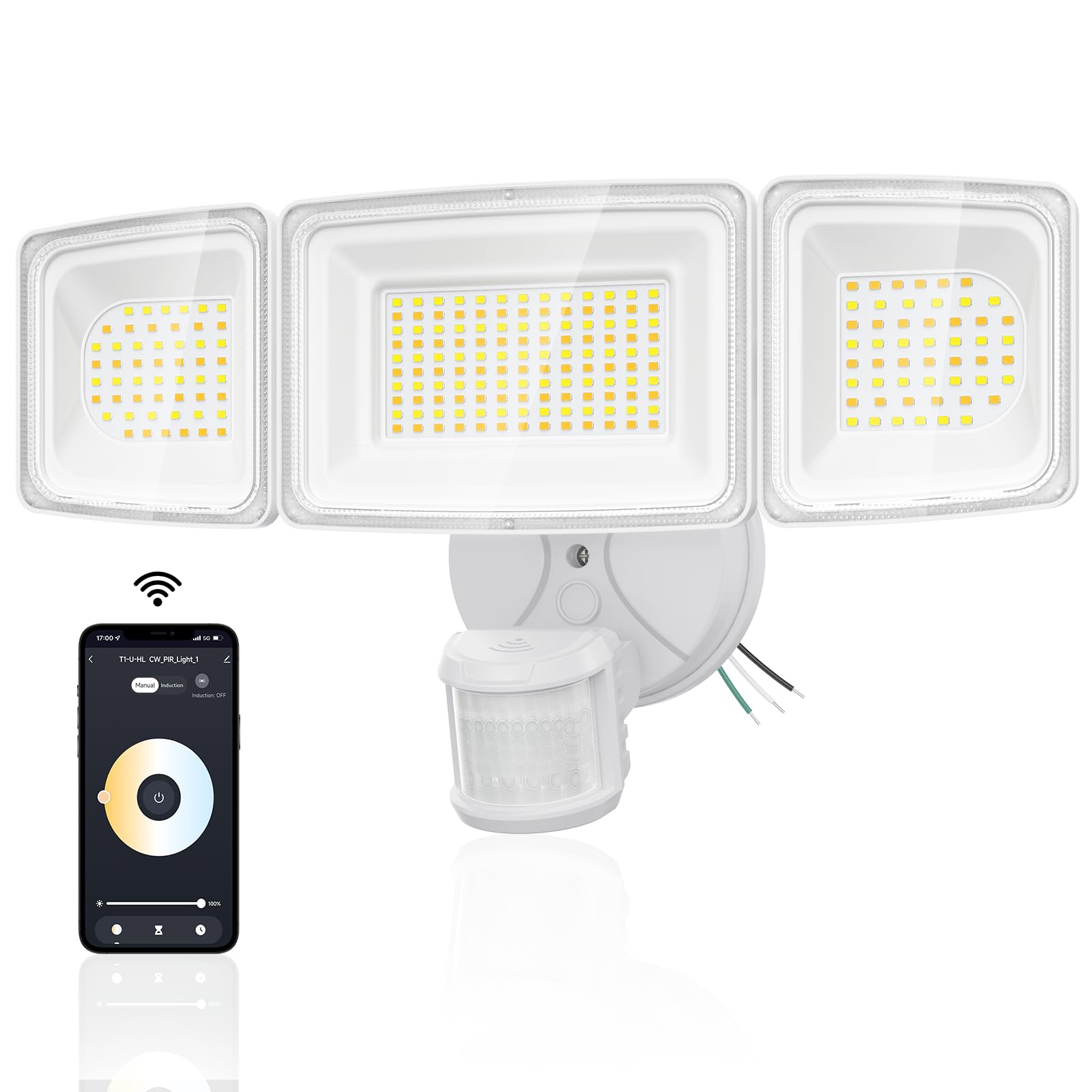 Onforu 100W Smart Outdoor Security Lights with Motion Sensor, WiFi APP Control, Compatible with Alexa & Google Assistant, 9000LM Dimmable LED Flood Light, 2700K-6500K, 3 Adjustable Heads, White