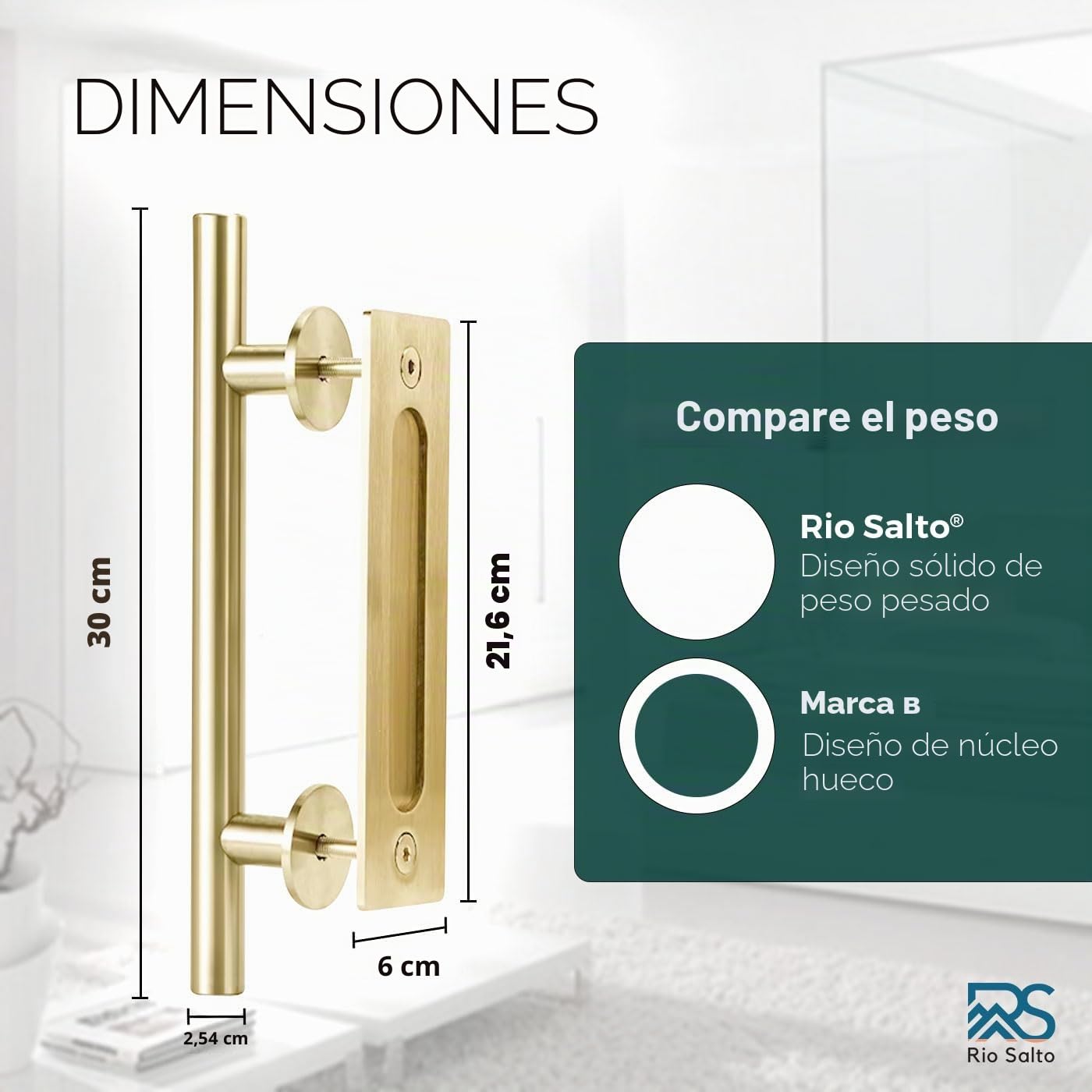 Rio Salto Tirador de puerta corrediza de latón cepillado dorado de 12 pulgadas, grande y pesado (dorado, 1 paquete)