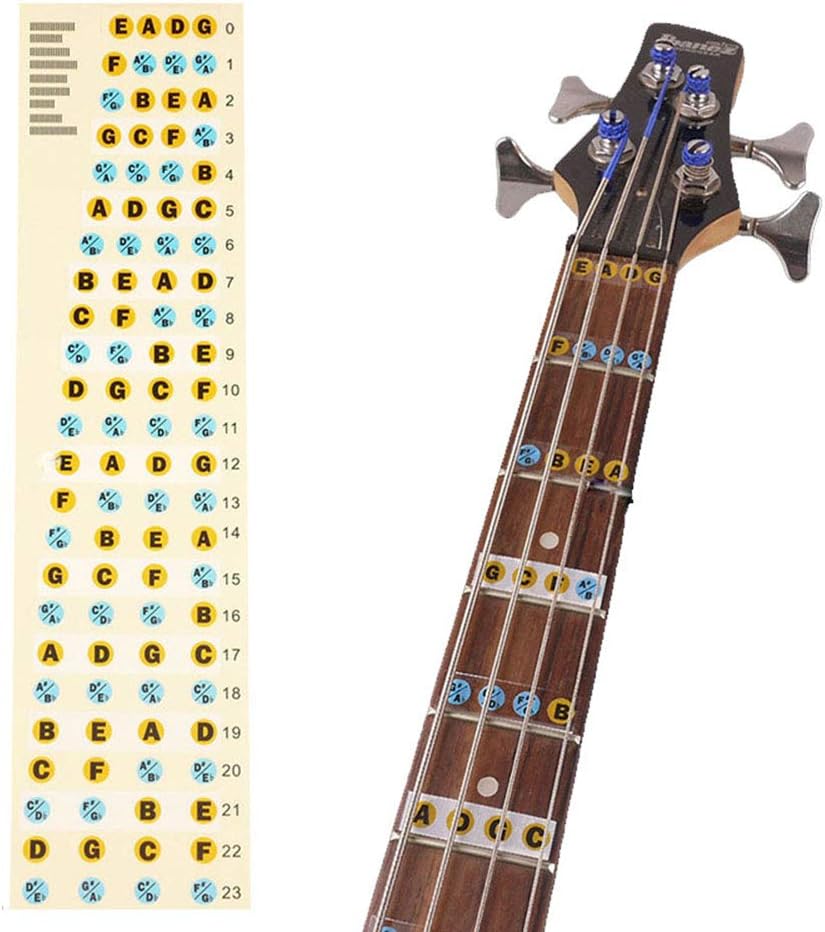 Bass Guitar Fretboard Note Map Decals/Stickers,4-String Bass Guitar Fingerboard for Beginner