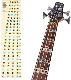 Decalques e adesivos de mapa de notas para guitarra baixo, escala de guitarra baixo de 4 cordas para iniciantes