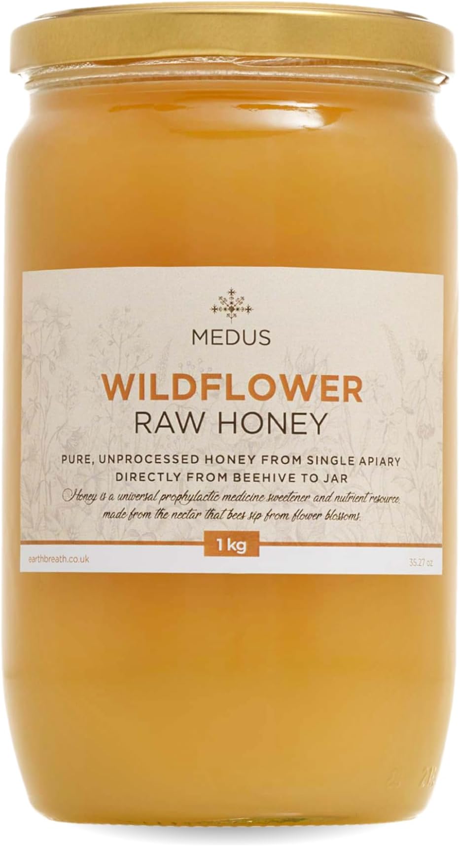 Earthbreath Wildflower Raw Honey – 1 kg – Unpasteurised, Unfiltered – Pure Raw Wildflower Honey from Single Apiary – Natural Sweetener for Cooking, Tea, Juice, Drinks, Food
