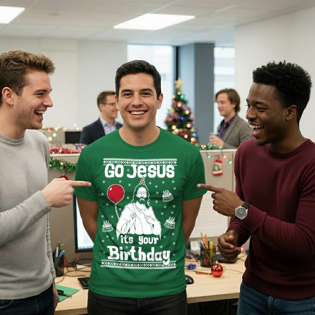 Tstars Go Jesus It's Your Birthday Shirt - Funny Ugly Christmas Sweater Style Holiday Tee for Men & Adults