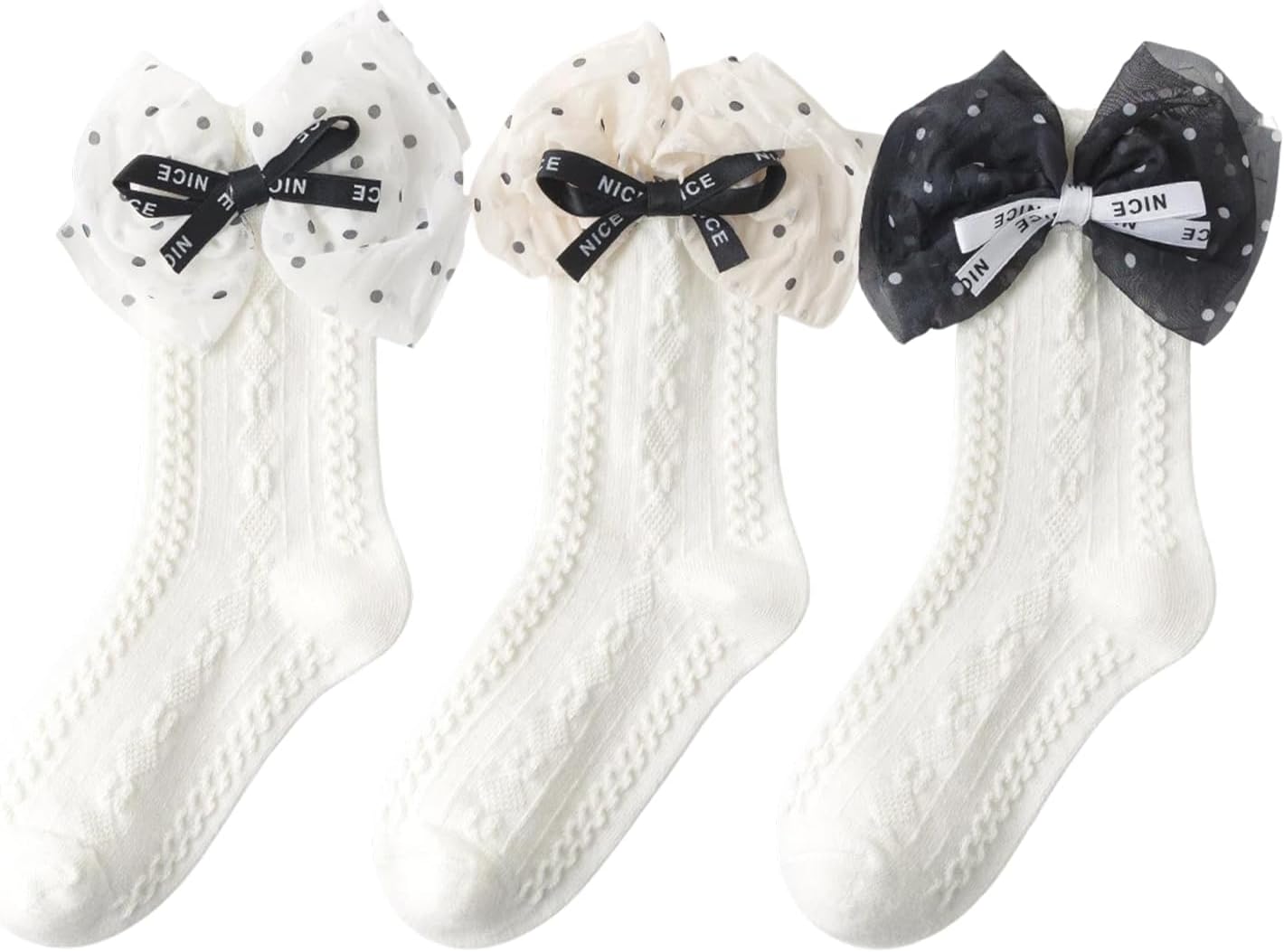 Toddler Girls Bow Socks Ruffle Casual Crew Comfortable Breathable Cute 3 Pairs Socks