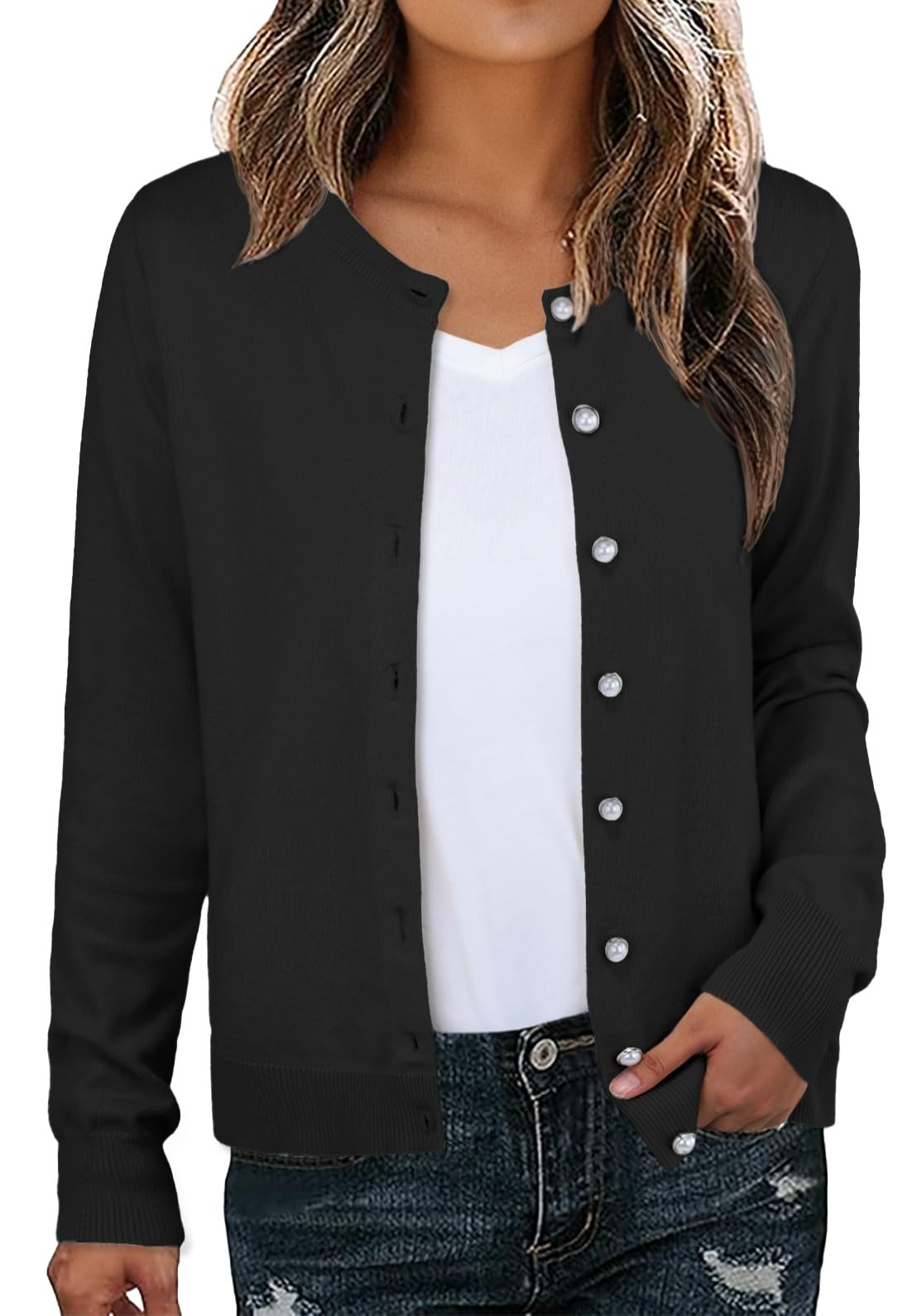 GRECERELLE Womens Cardigan Sweater Lightweight Casual Long Sleeve Crew Neck Button Down Knit Cardigans S-2XL