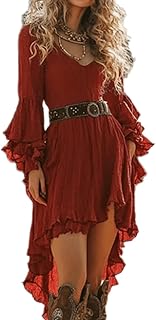 Western Cowgirl Dress for Women Spaghetti Strap Deep V Tie Front Dresses Vintage Boho Western Dress Tie Front Lace Trim