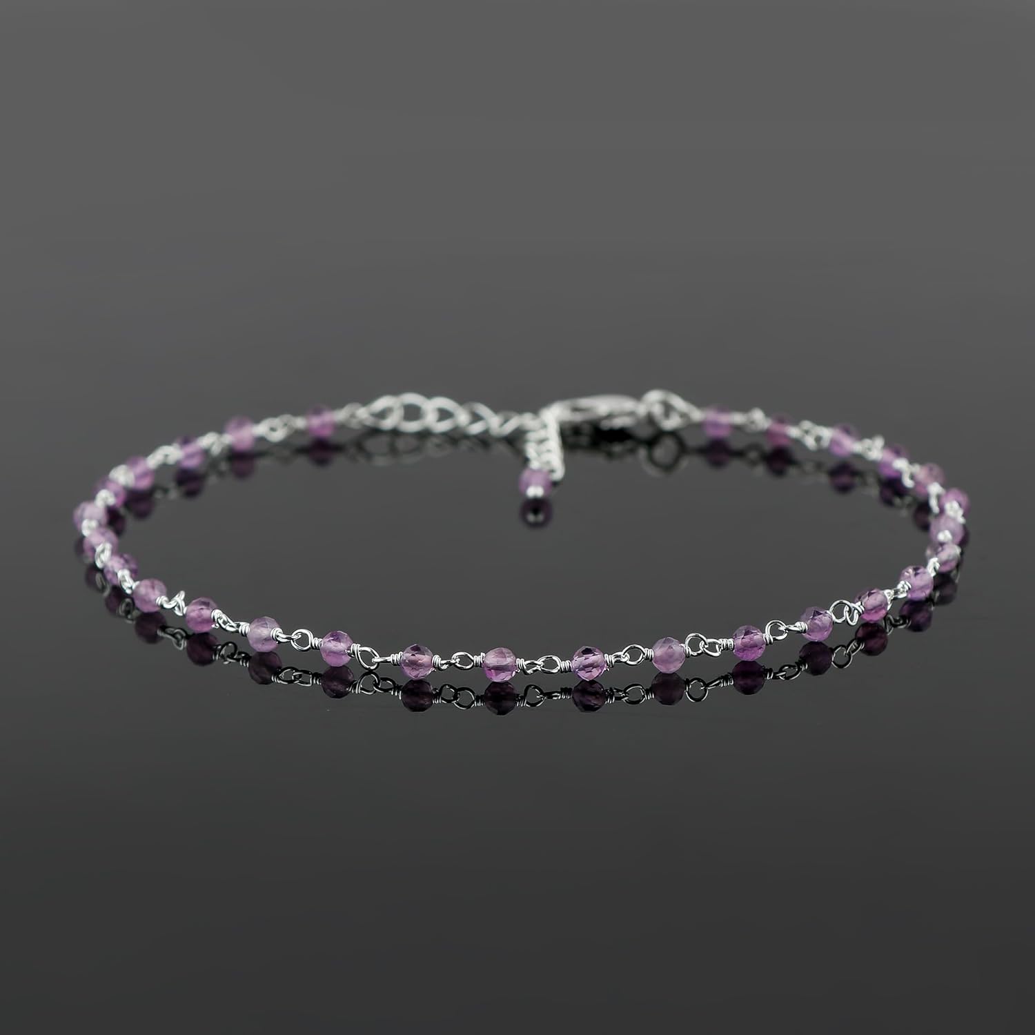 Natural Black Spinel Gemstones Beads Rosary Anklet, Silver Plated Anklet, Handmade Anklets, Rosary Chain, Ankle Bracelet, Birthday Women Gift, 9+1.50" - Image 2