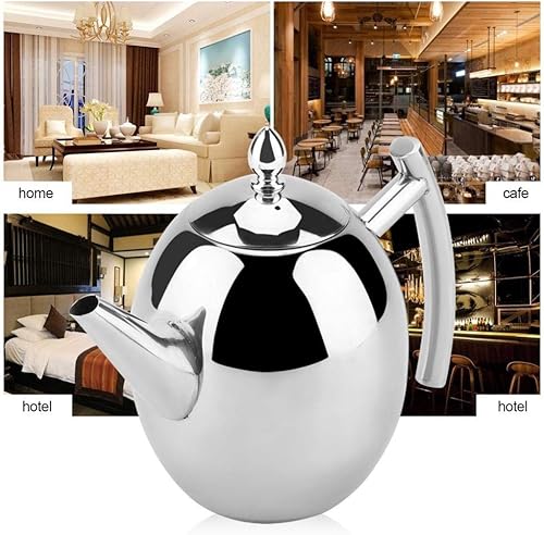 Miniatura 4 de Tetera Newness de acero inoxidable pulido con tapafiltro de té infusor extraíble, tetera para el hogar, tetera para hojas sueltas y bolsas de té