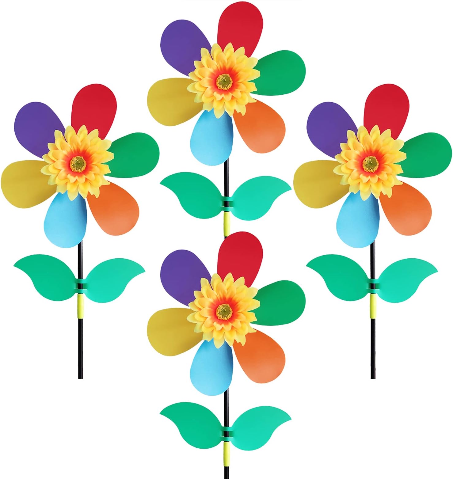 Leyndo 12 Pcs Sunflower Lawn Pinwheels Wind Spinners 14