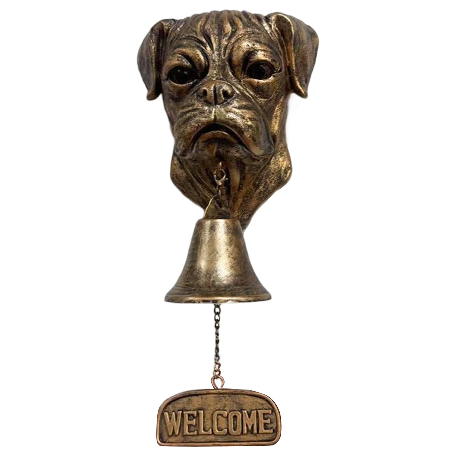 Nucelit Bronze Dog Head Shape Resins Welcome Doorbell Outdoor Wall Hanging Decoration for Dog Lover Home Entrance Decors Head Statue Door Ornament