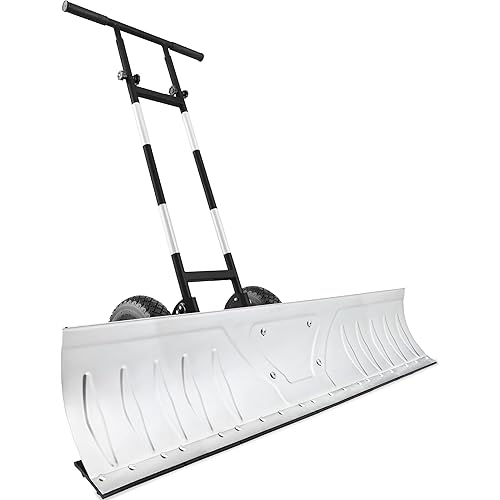 Best Choice Products 48in Heavy-Duty 2-Wheel Snow Pusher Hand Plow for Snow Removal w/Wheels, Adjustable Handle, Blade Angle - Silver