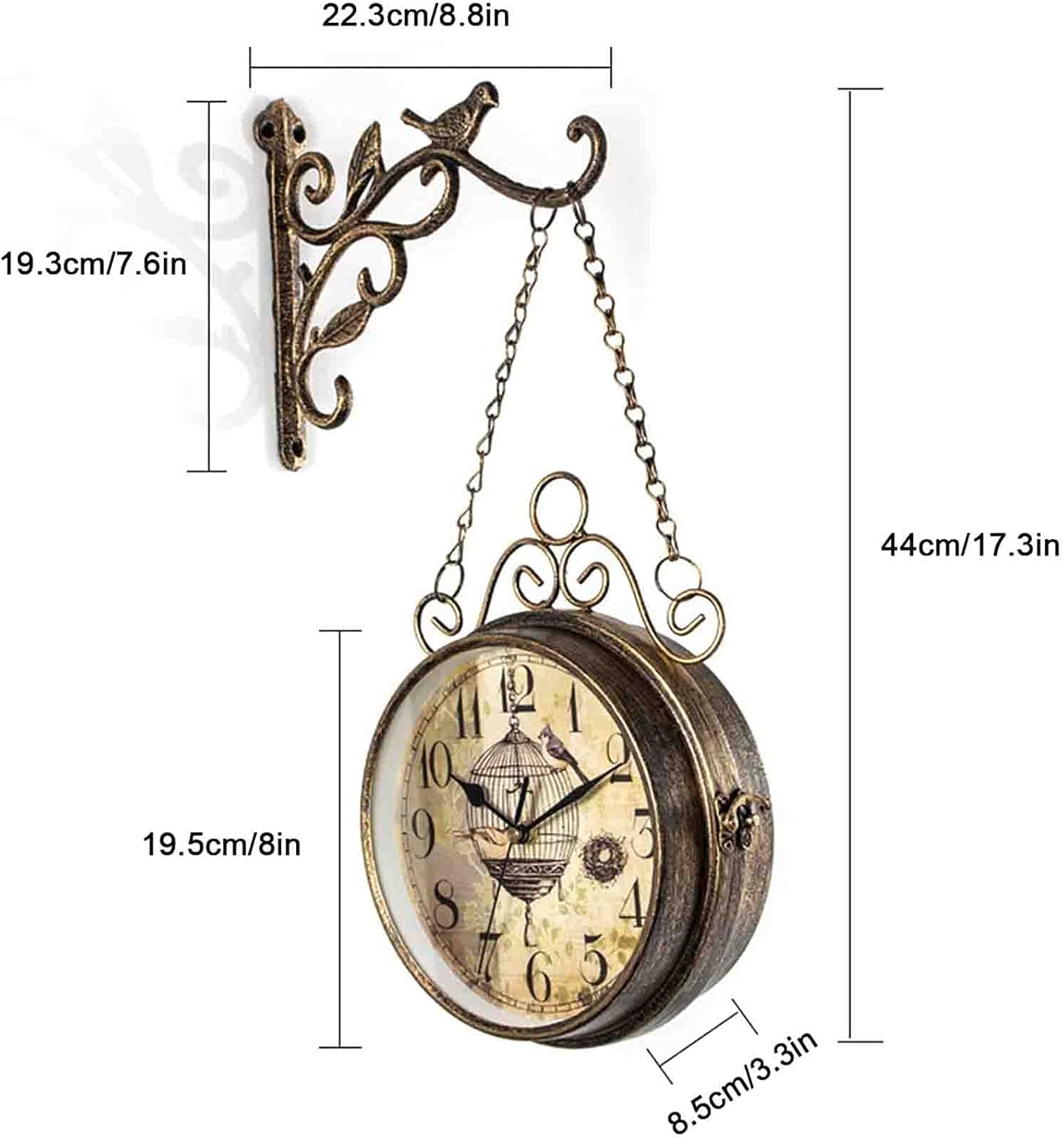 Wall Clock, Wall Timer, Silent Double Sided Station Clock, Battery Operated Decorative Hanging Clock for Indoor, Outdoor and Courtyard Garden