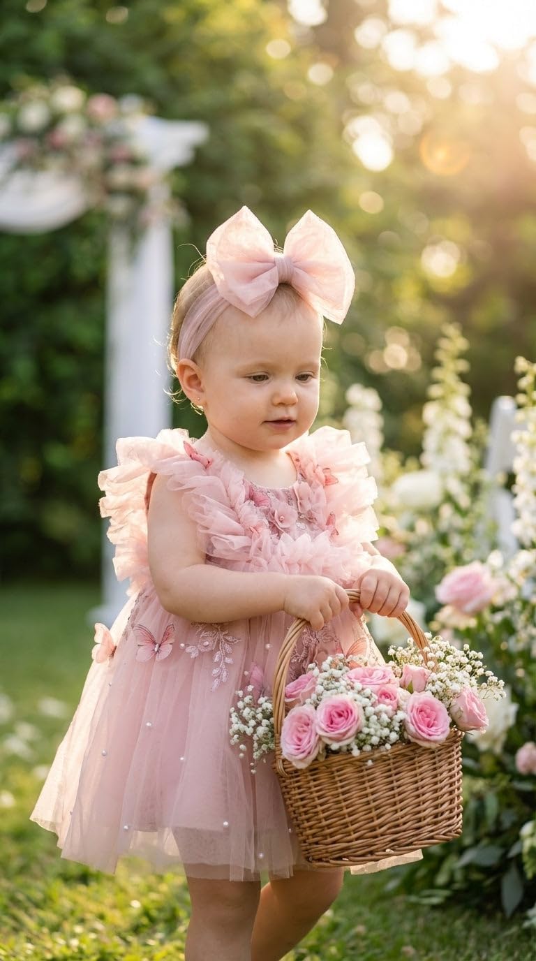 LalaMira Baby Girls Butterfly Birthday Dress Tulle Toddler Flower Girl Dress for First Birthday Wedding Party Photo Shoot