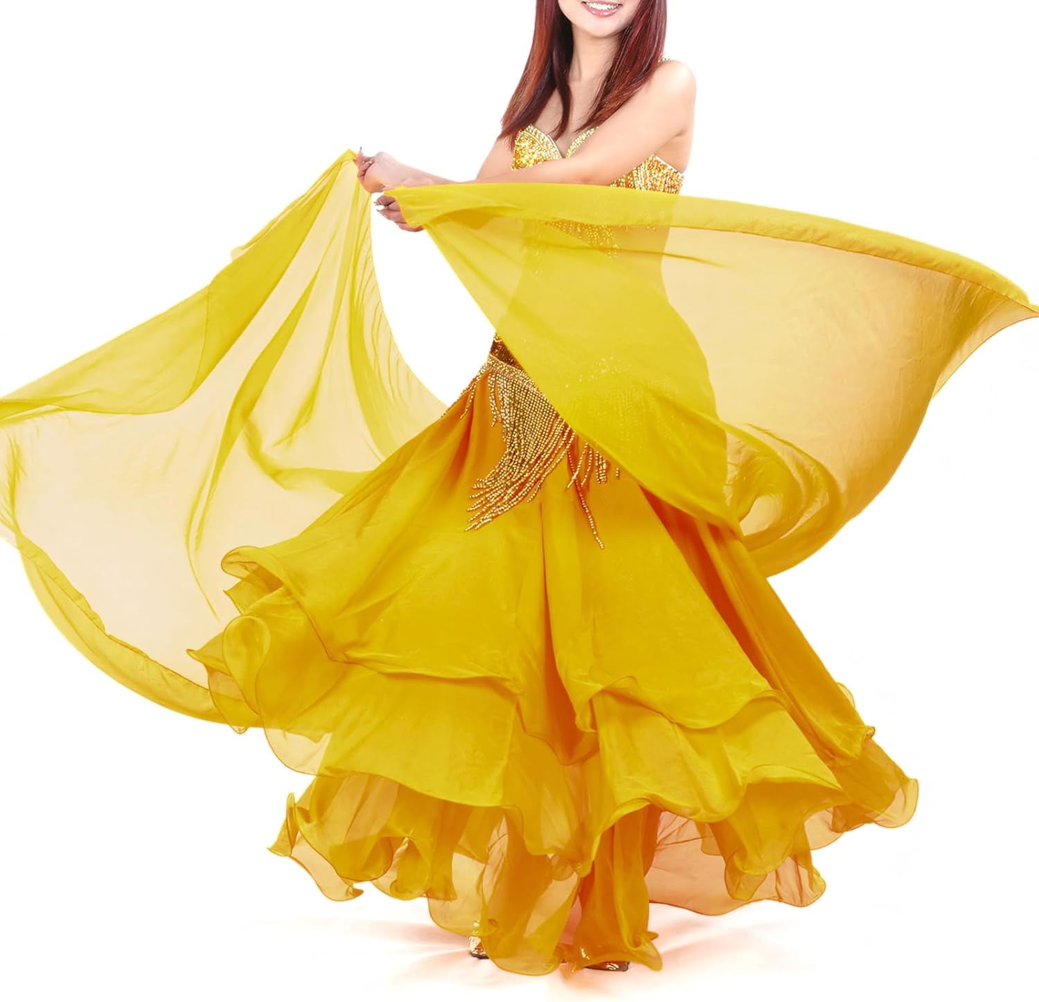 BellyLady Belly Dance Skirt Halloween Tribal Chiffon Tiered Maxi Full Skirt 37.8 Inch Length - Image 3