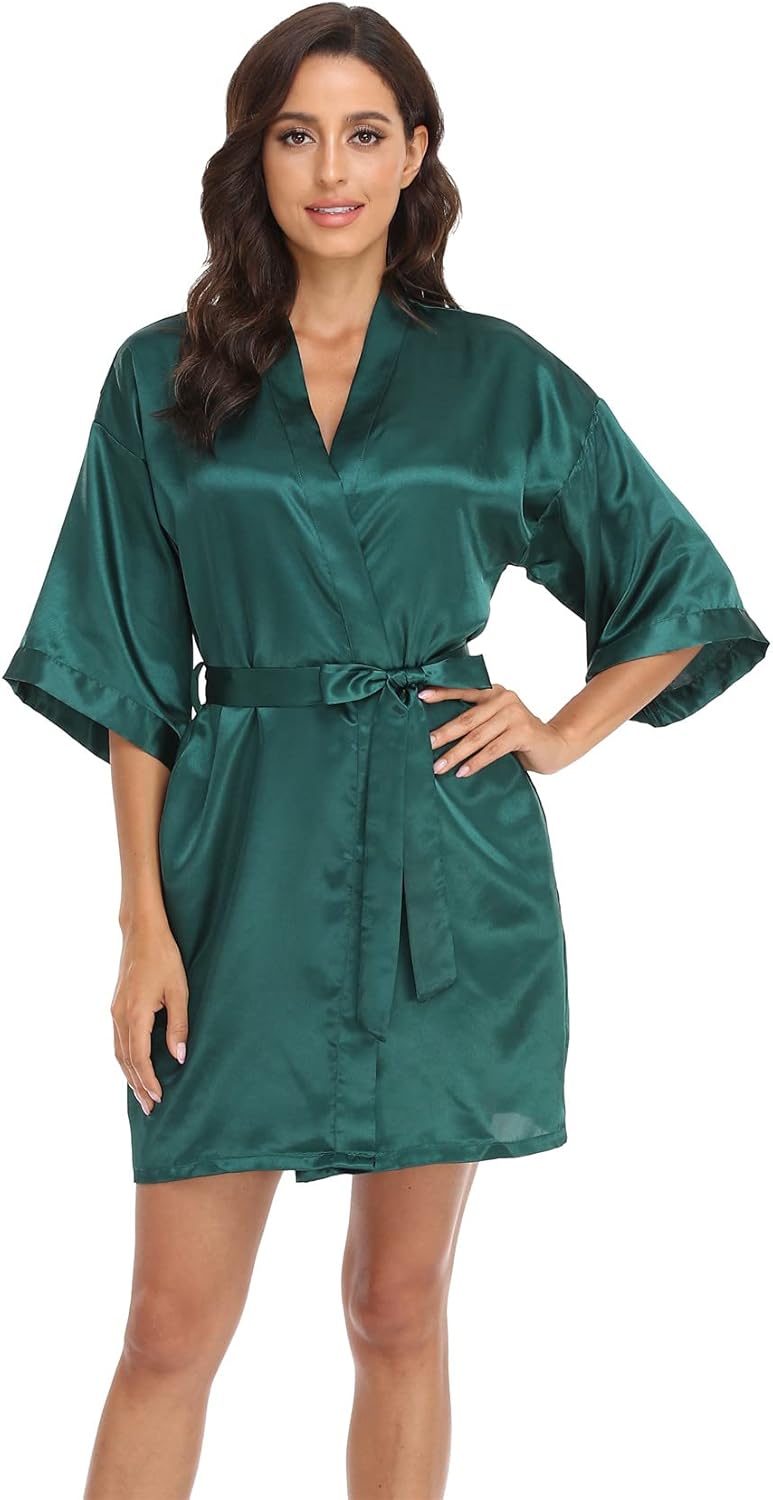 Women's Satin Kimono Robes Bridesmaid Wedding Robes Silky Bathrobes Summer Loungewear - Image 2