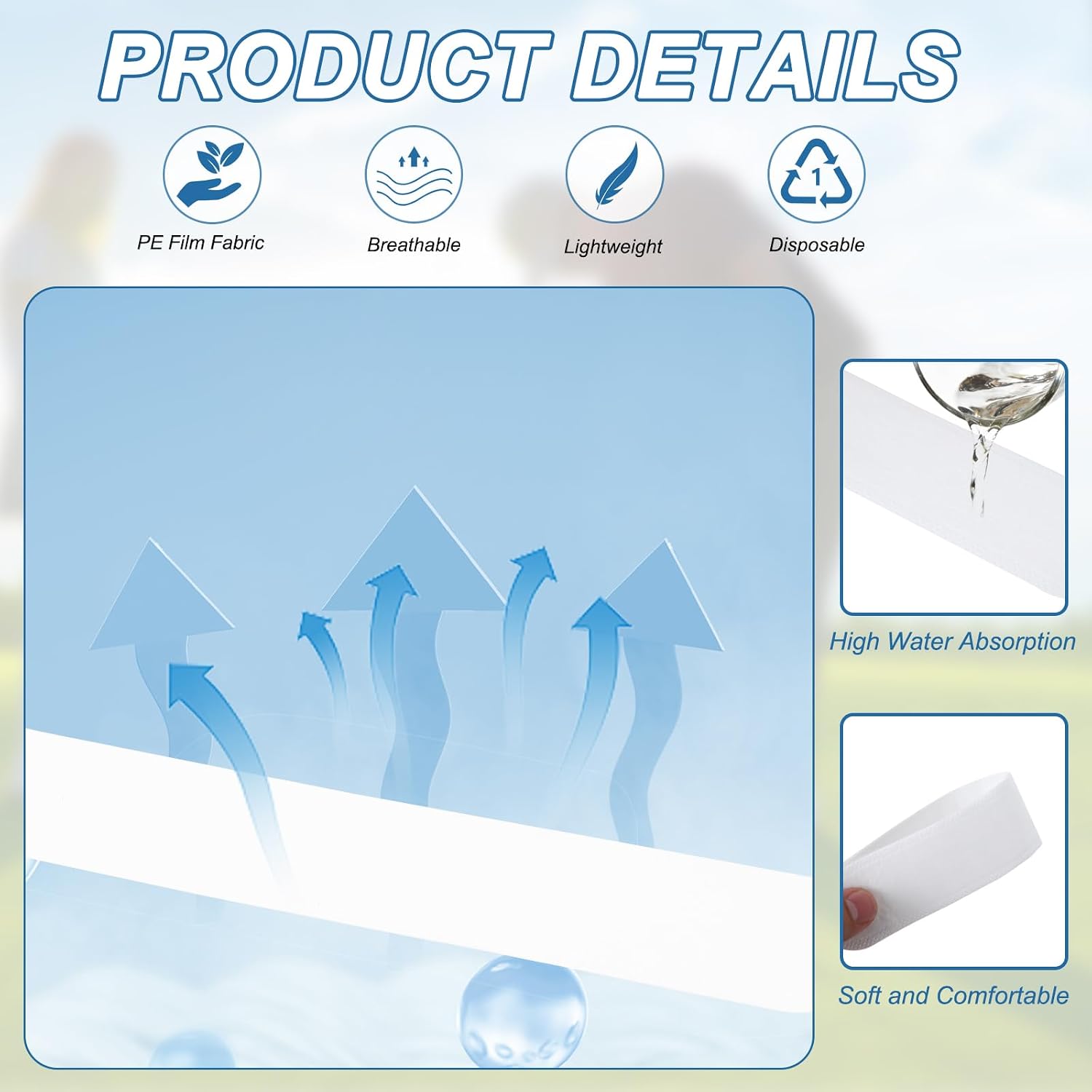 PATIKIL Hat Sweat Liner, (10" x 2", White) (40 Pcs), Disposable Hat Sweat Absorbing Pads Collar Protectors, Suit for - Women & Men Shirts/Baseball/Golf/Sun/Bucket Cap