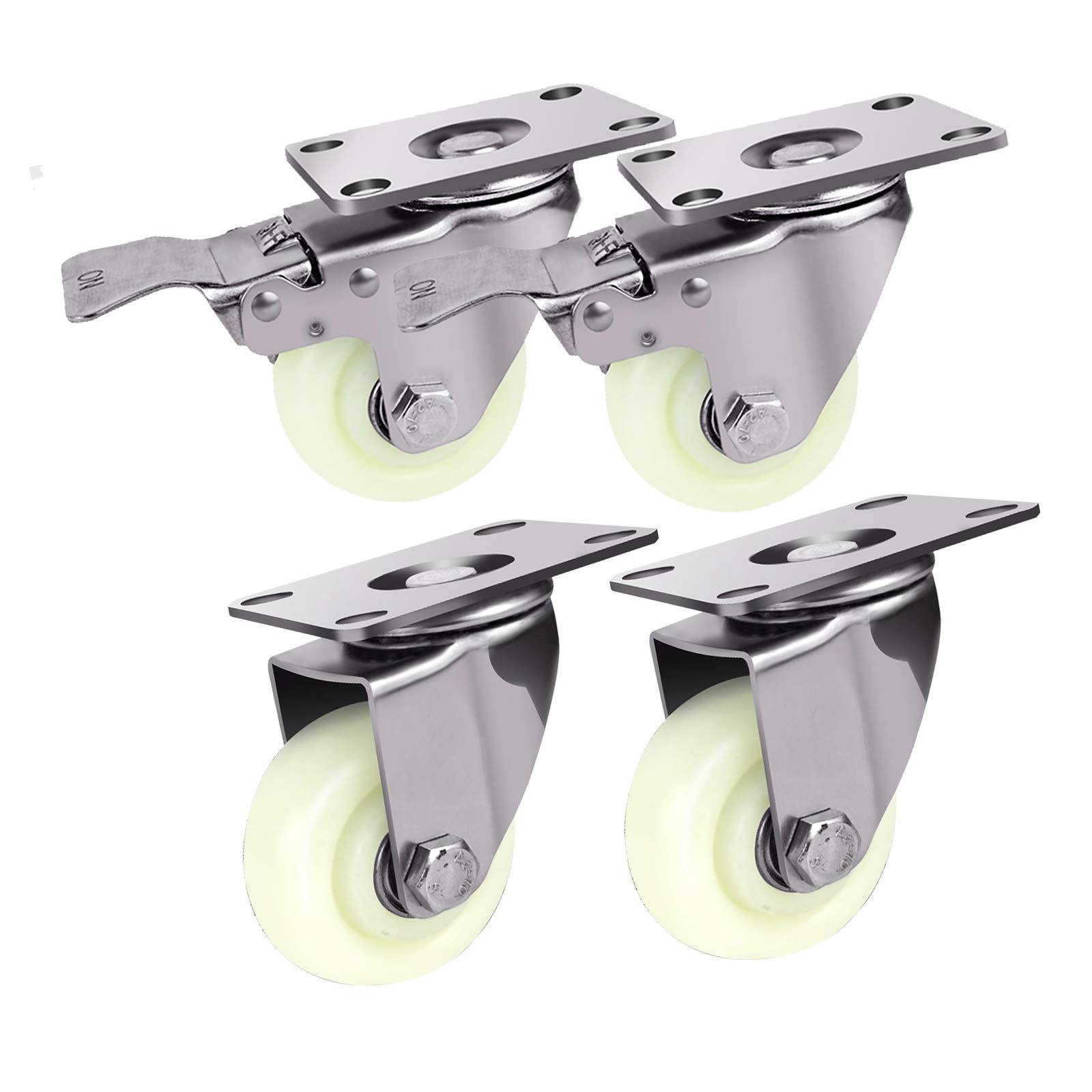 GYRAZXS Heavy-Duty Swivel Cs Pack of 4 75mm Stainless Steel 304 & Nylon Wear-Resistant 400kg Load Capacity 2 with Brakes Perfect for Furniture & Equipment