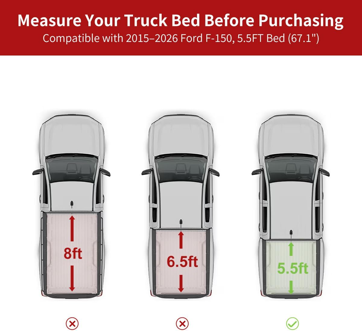 FRP Hard Low Profile Tonneau Cover for 2015-2026 Ford F150, 5.5' Bed (67") | Incl. Raptor/Lightning | Heavy-Duty Folding Truck Bed Cover