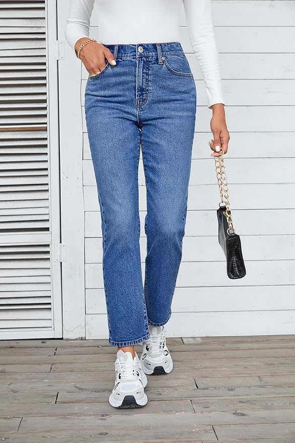 OFLUCK Straight Leg Mom Jeans for Women High Waisted Trendy Ankle Jeans Boyfriend Denim Tapered Leg Pants