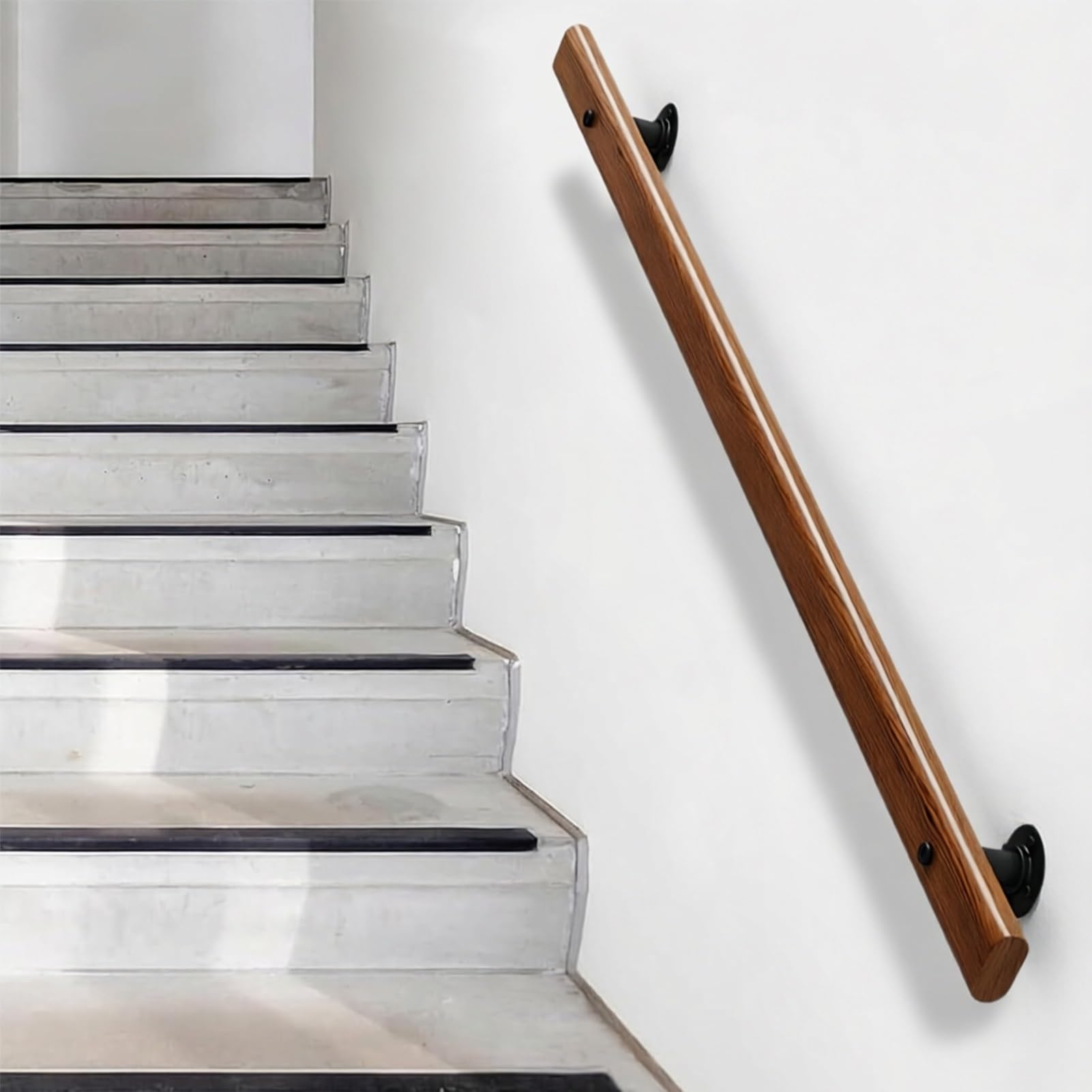 DMCHENGMA Solid Wood Stair Handrail - Non-Slip Wall Mounted Banister with Brackets for Indoor & Outdoor Safety Handle(14ft/420cm)