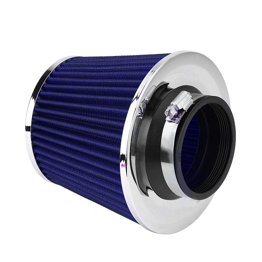 Ausla Sportowy filtr powietrza do samochodu, 76 mm, 3 cale, uniwersalny sportowy filtr powietrza, aluminiowy wąż indukcyjny (niebieski)