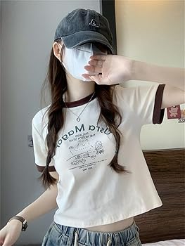 Amazon | [YONGO] 半袖tシャツ ちびT へそ出し 英字ロゴ 柄t