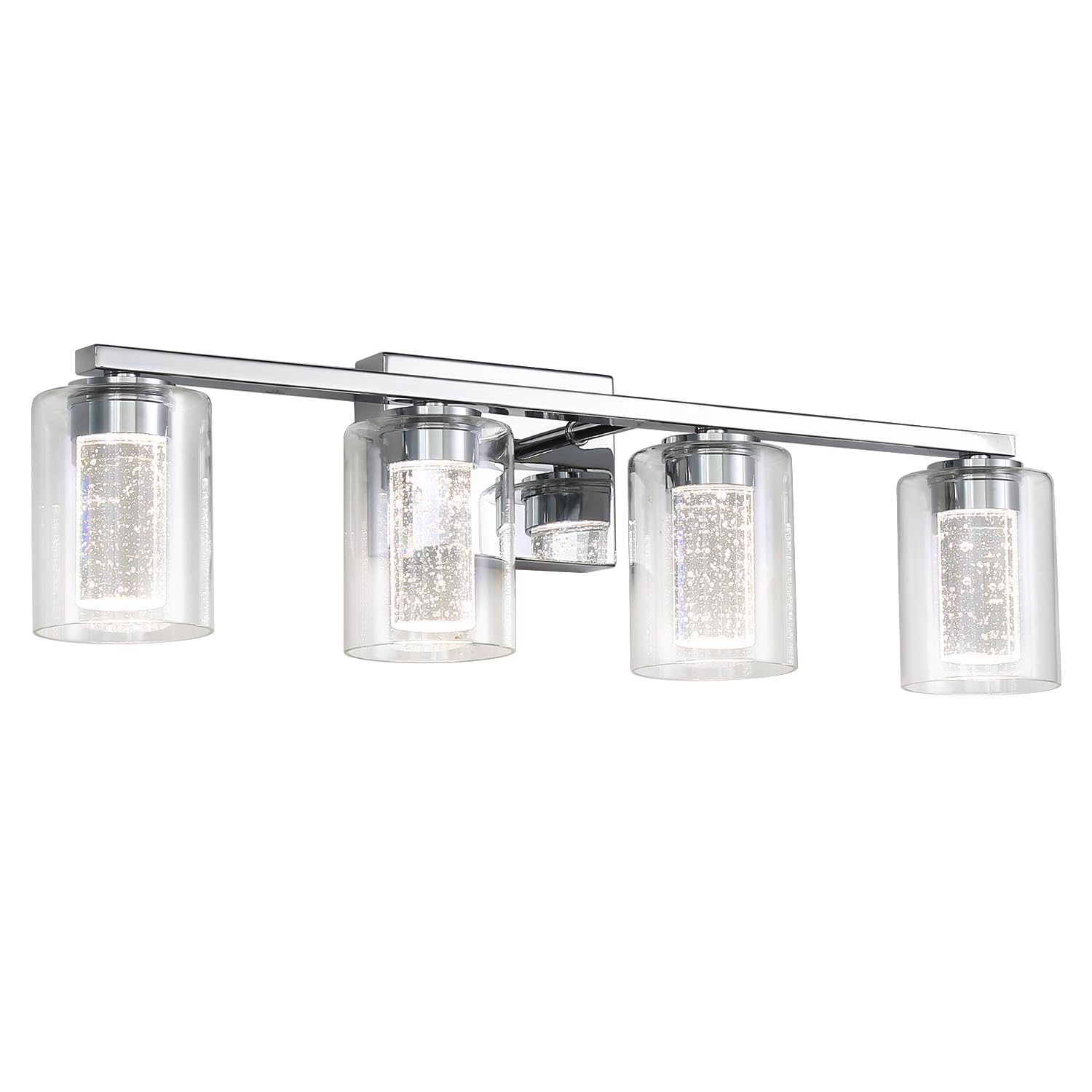 4 Light Chrome Bathroom Light Fixture,Dimmable 5CCT chromes Bathroom Vanity Lights,2700K-6500K Modern Crystal Bubble LED Wall Sconce Over Mirror with Clear Glass for Bedroom,Living Room