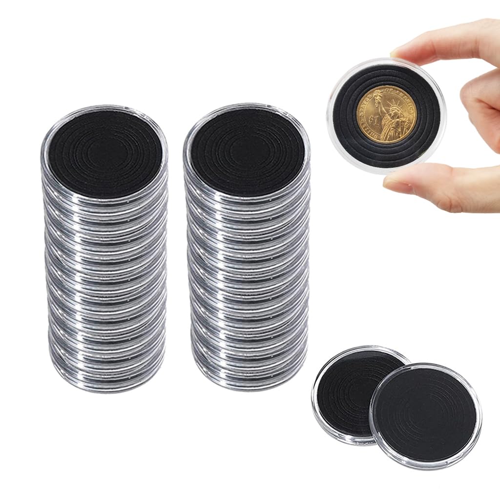 40 cajas de cápsulas de monedas de 46 mm con 7 tamaños (16/20/25/27/30/35/40 mm), juntas de espuma EVA negra, protectores de monedas, organizador de cajas de almacenamiento de plástico para