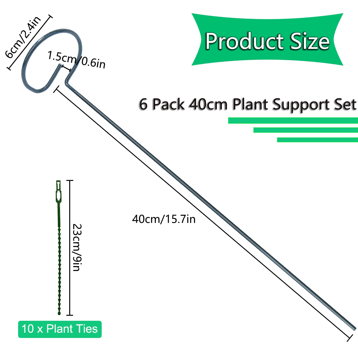 JIALWEN Lot de 6 Tuteurs Plantes Support pour Plantes, 40 cm