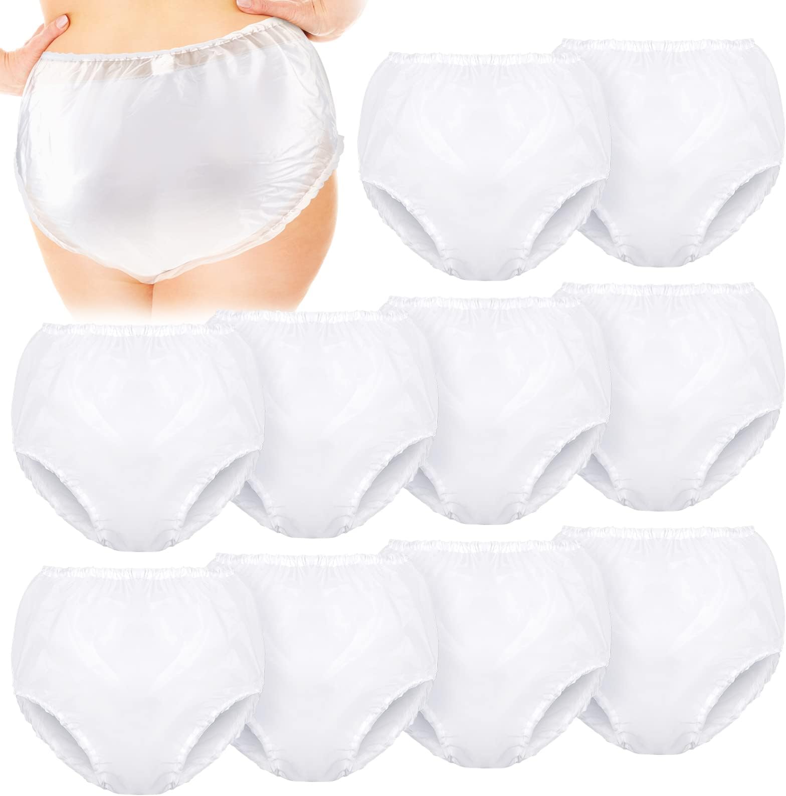 Weewooday 10 Pcs Waterproof Incontinence Underpants Plastic Pants Incontinence Leak Protection Adult Washable Diaper Cover (White,Small)