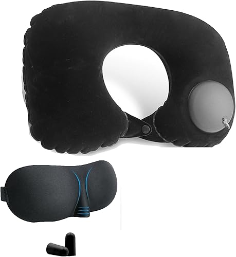 Juego Portátil de Máxima Comodidad para Kit de Sueño en Avión con Almohadas de Viaje Inflables Reposapiés Hamaca Máscara para Ojos Tapones para los