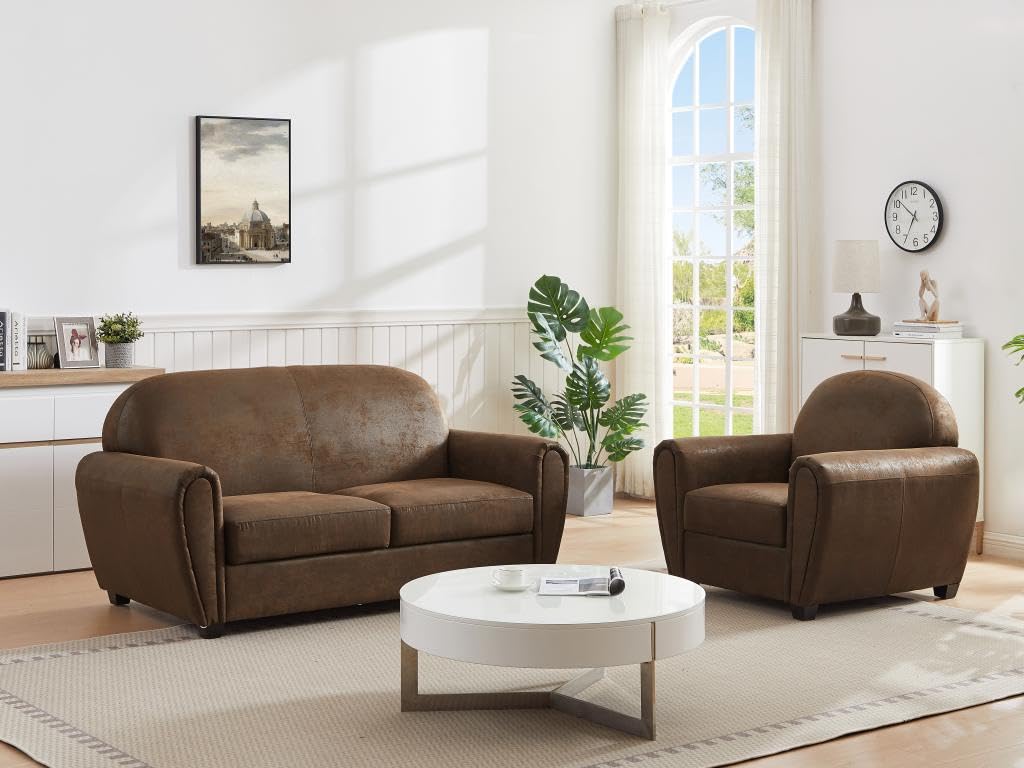 Vente-unique - Canapé 3 Places et Un Fauteuil en Microfibre Aspect Cuir Vieilli Club Victory III