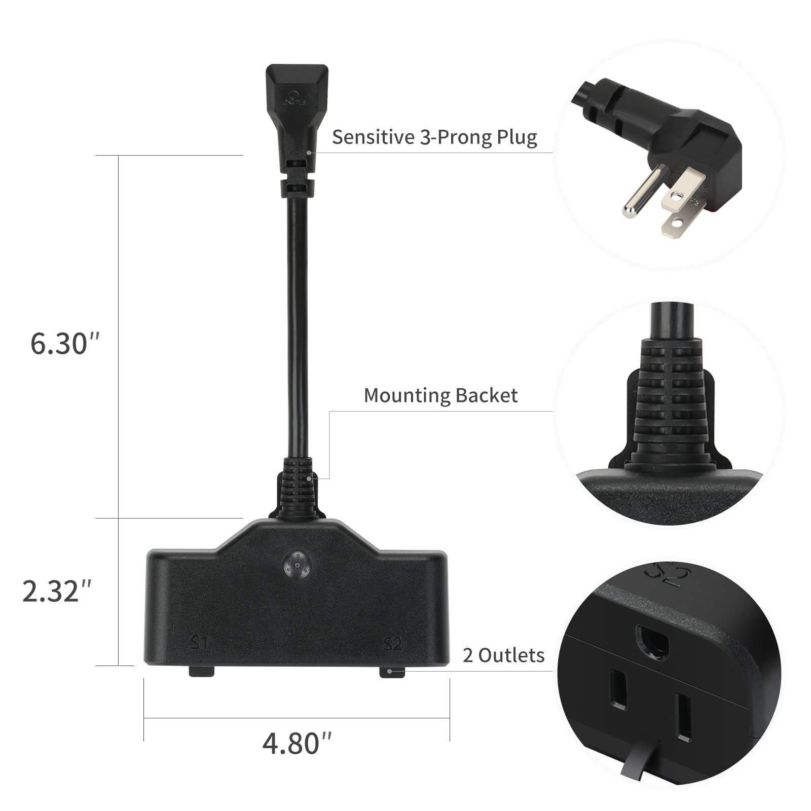 15A Outdoor Smart Plug Heavy Duty Smart Home Wi-Fi Outlet Timer Outlet with 2 Sockets Wireless Remote Control — view 6