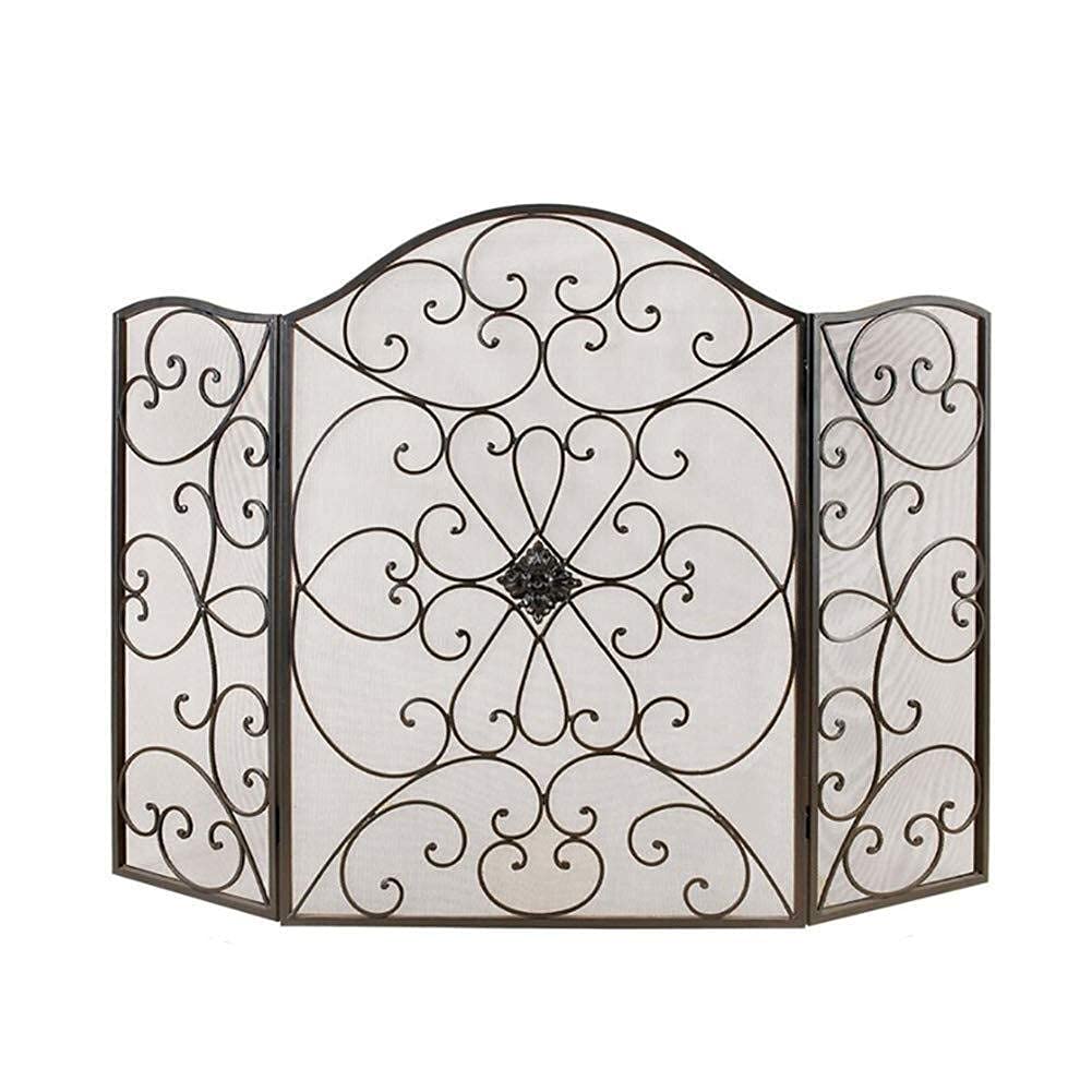Rete protettiva per caminetto a 3 pannelli per carichi pesanti, decorazione in metallo, copertura parascintille per cancello in ferro battuto per casa, soggiorno, nera, 35×50 pollici Copertura