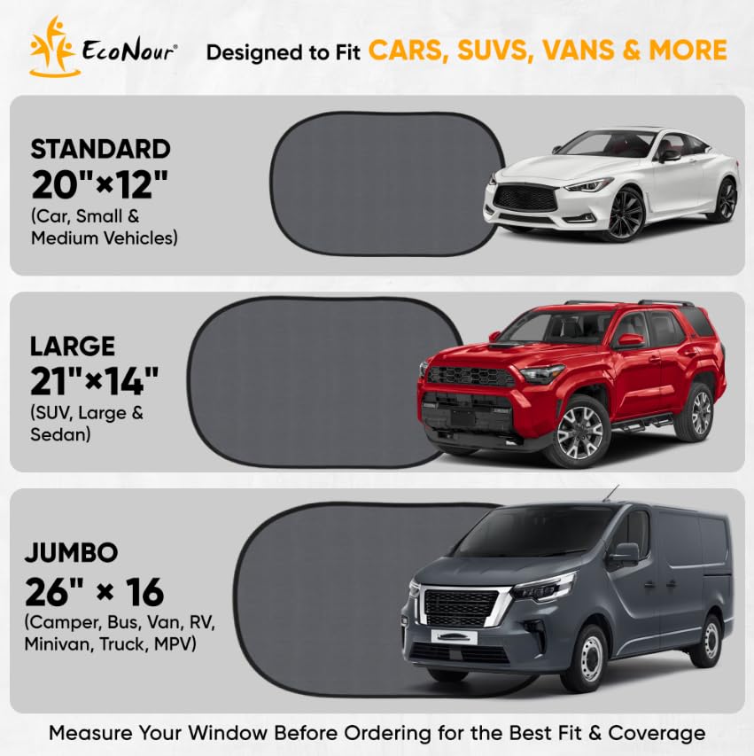 Image of EcoNour Car Window Shade for Baby (4 Pack) | Cling Sun Shade for SUV, Van, RV, Bus & Pickup Truck | Sun Protection for Car Side Window | Sun Blocker Shade for Baby | X-Large 25 inch x 16 inch