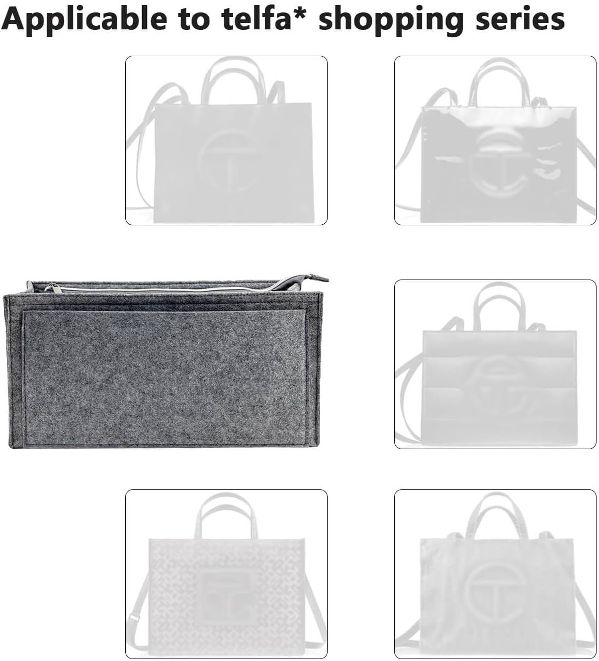 Purse Organizer Compatible with Telfar Bag Medium, Tote Bags Organizer Insert with Silver Zipper Pouch, 3MM Premium Felt Insert for Handbag, Sturdy and Durable (For Telfar Medium Shopping Bag, Beige) - Image 6