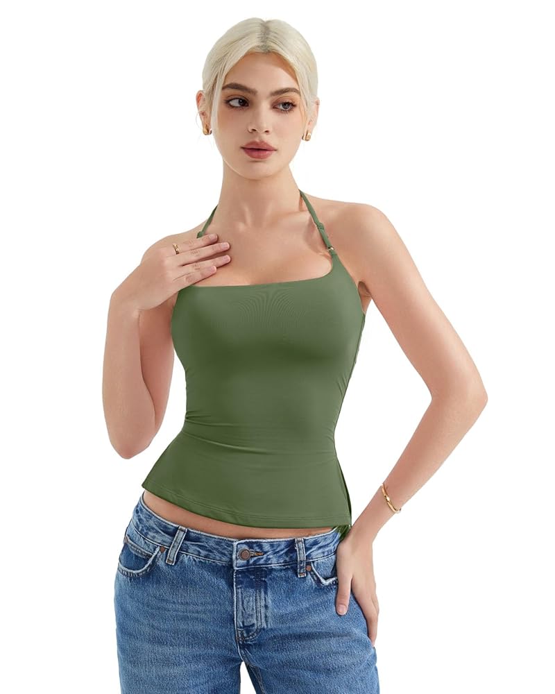 SUUKSESS Women Halter Double Lined Fitted Tank Tops Backless
