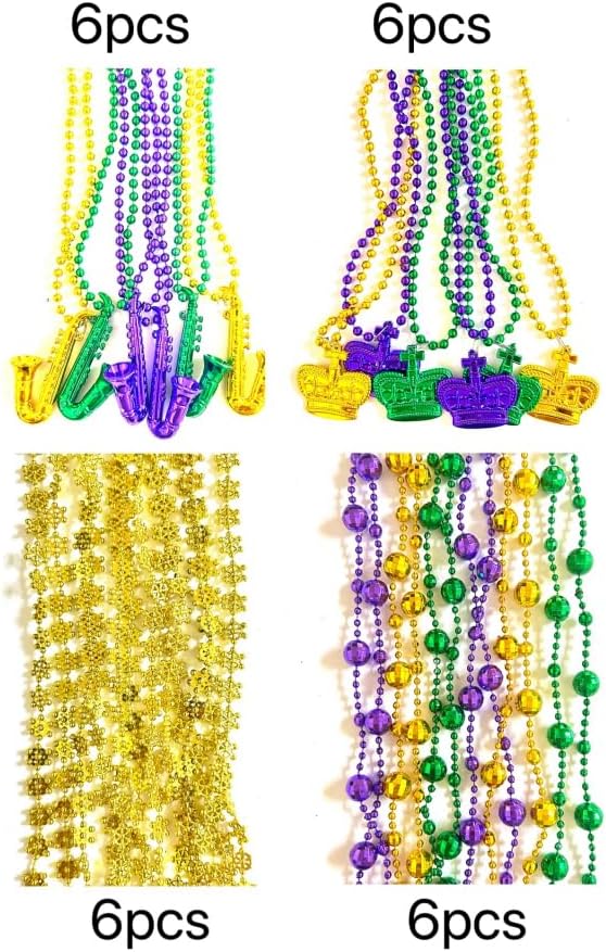 Miniatura 6 de Afson 72 cuentas de fiesta de Mardi Gras doradas, moradas, verdes, Mardi Gras, suministros para fiestas de desfile