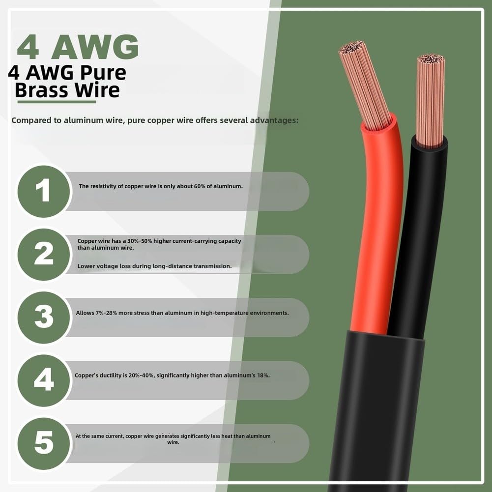 Câble de démarrage 4AWG de 127 cm avec bornes en cuivre pur et support isolé en PVC pour véhicules lourds
