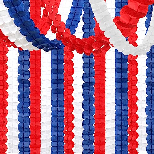 Image of Fourth-4th of July Memorial-Day Party-Decorations - 157FT Red White Blue Patriotic Streamers Garland,Graduation Four-Leaf Clover Hanging Banner,Independence American Birthday Decor Hugtmr