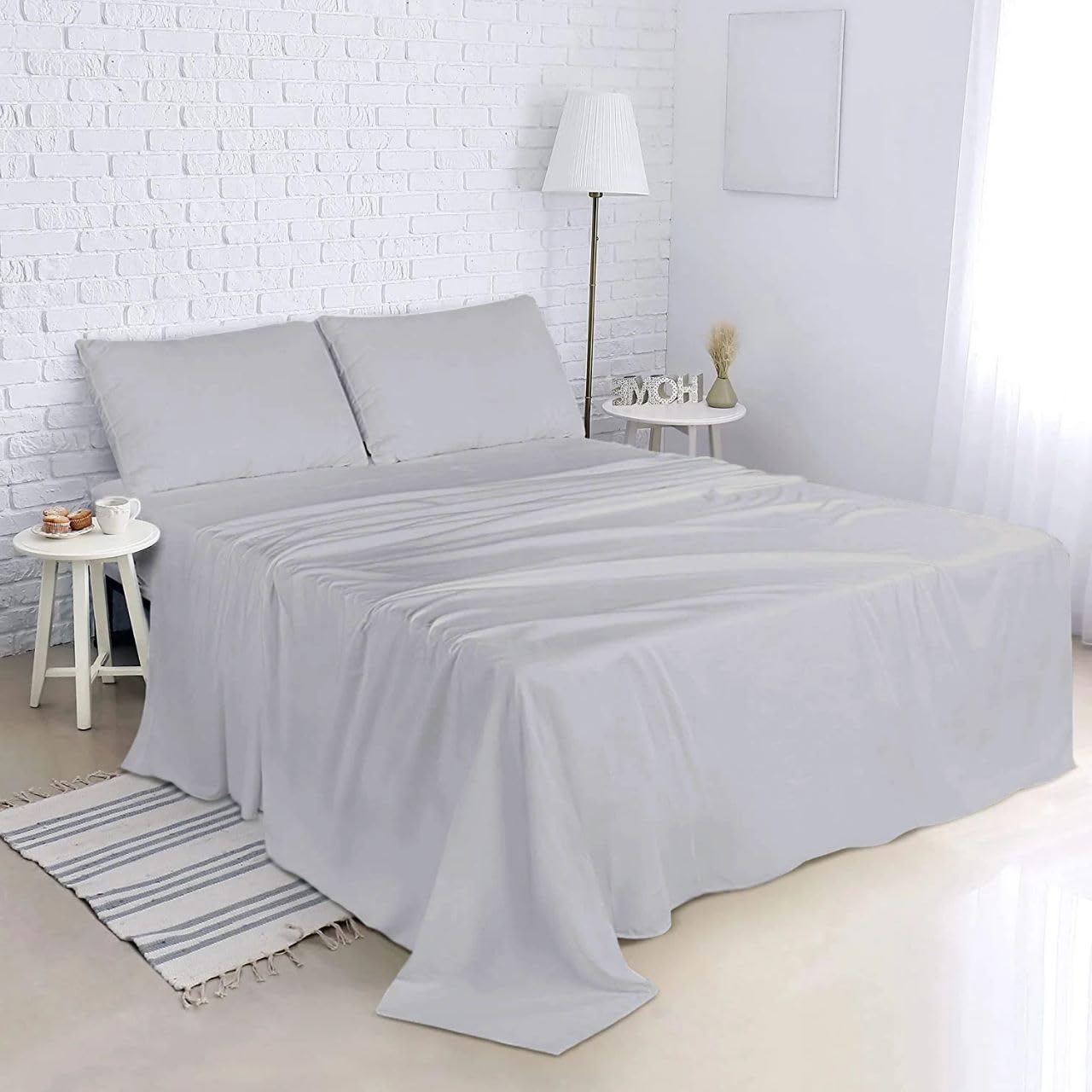 HADI LONDON Polycotton Flat Sheets for Single Double King Size Bed Softest Anti Wrinkle Non-Iron Plain Dyed Top Sheet with 200 Thread Count Ideal for Winter & Summer Bedding (Silver, King)