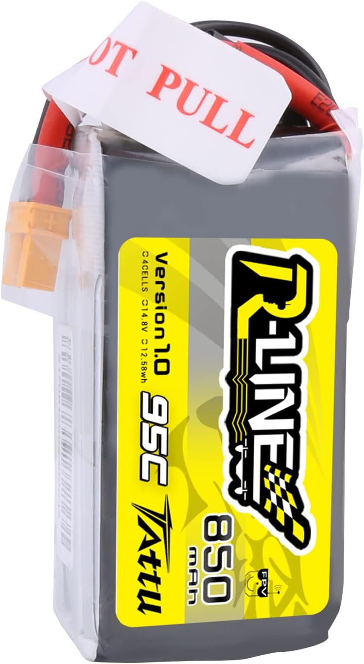 TATTU R-Line 850mAh 14.8V 95C 4S LiPo Battery Pack with XT60 Plug for Multirotor FPV from Size 100 to 180