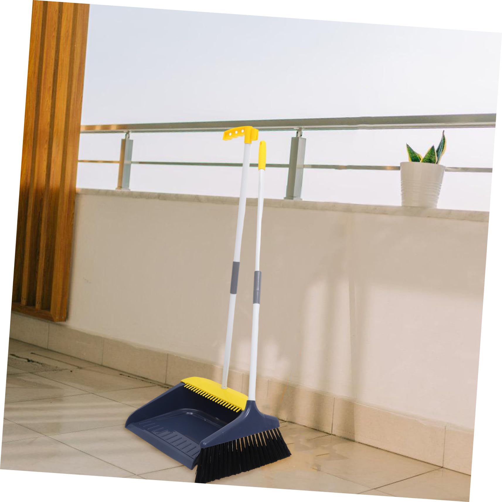 Juego de Escoba y Recogedor de Mango Largo Azul para Limpieza Doméstica