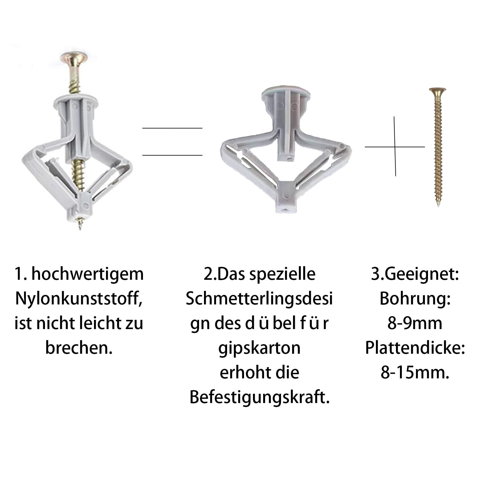 Gipsplaatpluggen, 50 stuks, metaal, holle ruimtepluggen met schroeven