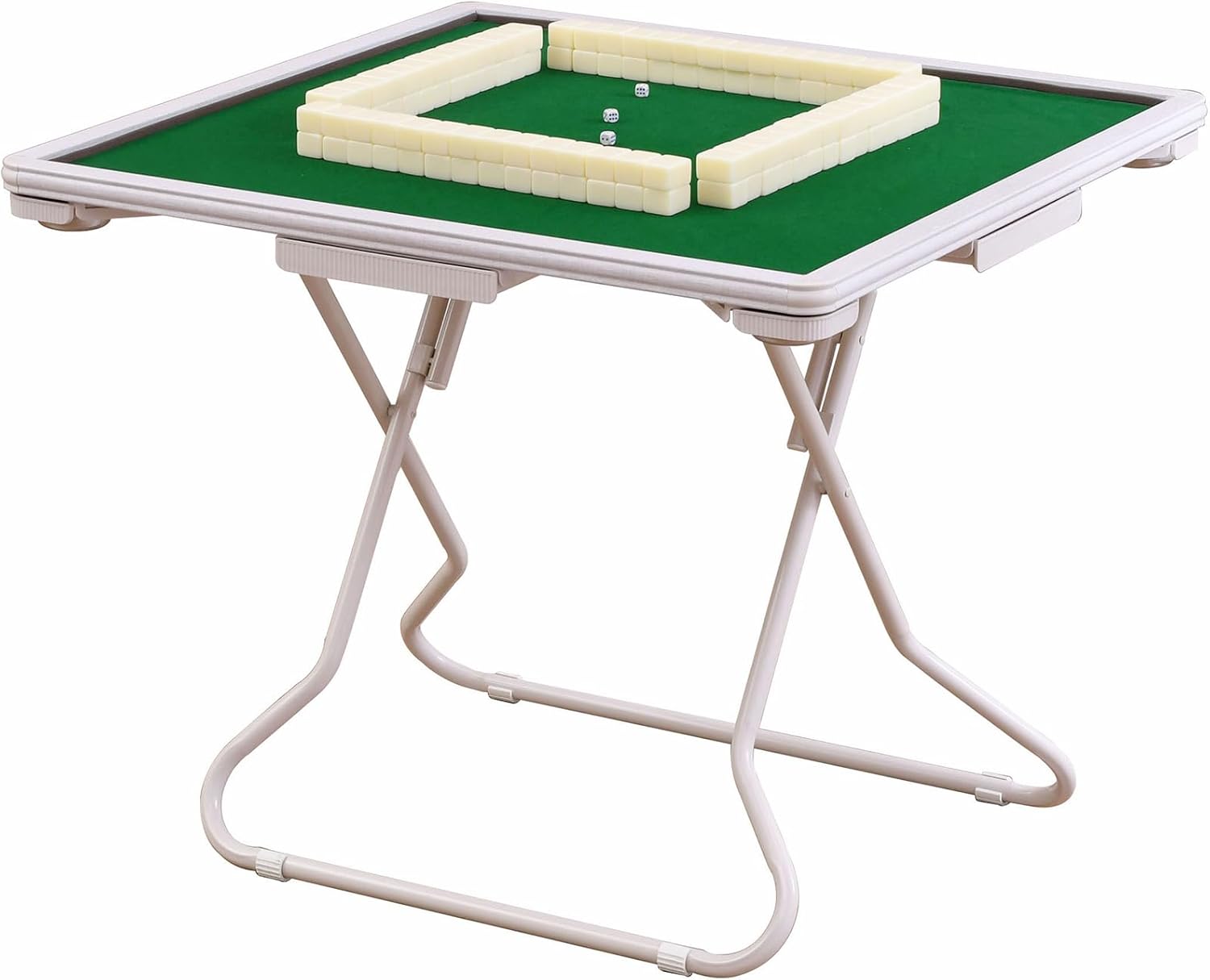 35.4’’ Folding Mahjong Table, Square 4 Player Card Game Table with Felt Green Surface, Durable Metal Domino Table with Drawers and Cup Holders - Ideal for Game Nights & Parties