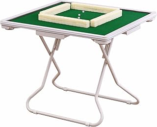 35.4’’ Folding Mahjong Table, Square 4 Player Card Game Table with Felt Green Surface, Durable Metal Domino Table with Drawers and Cup Holders - Ideal for Game Nights & Parties
