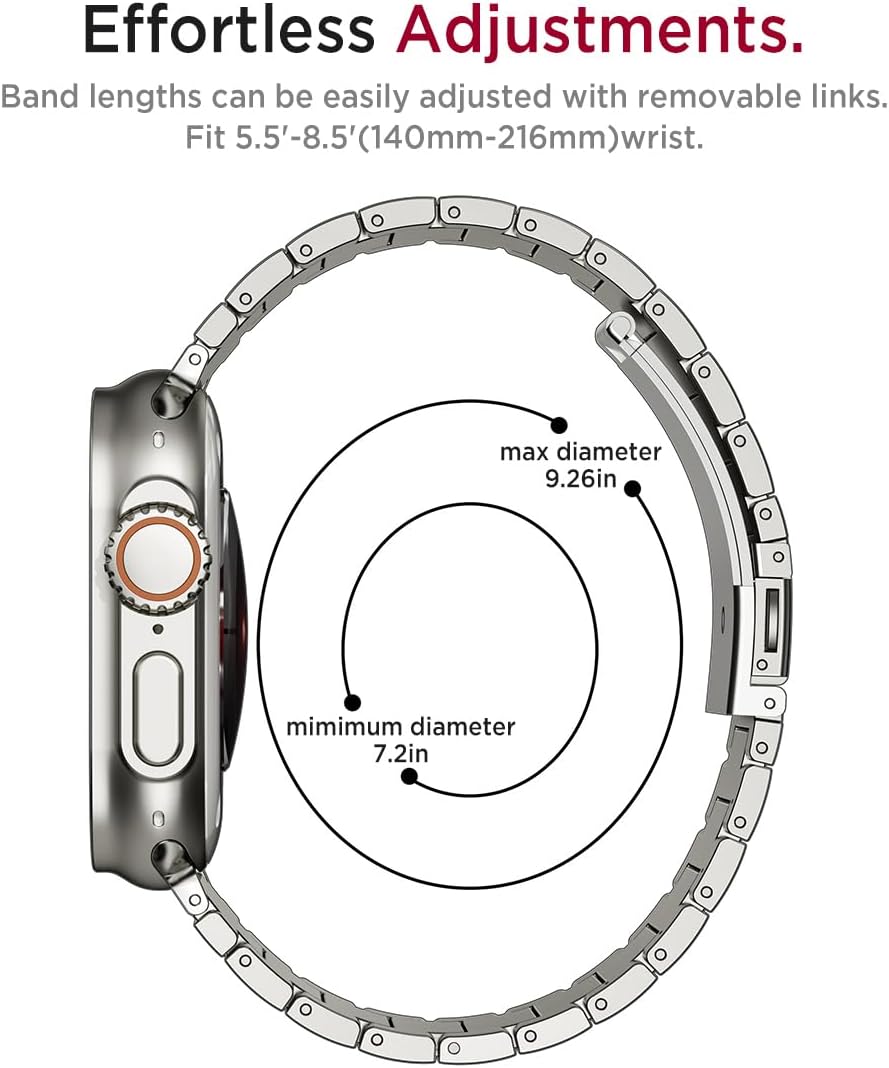 Miimall Titanium Band for Apple Watch Series 10 iWatch 49mm-38mm, Men's Metal Adjustable Band with Folding Clasp